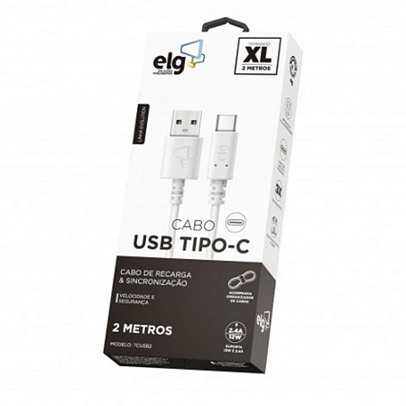 Cabo USB para Tipo-C ELG TCUSB2 2 Metros Branco