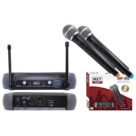Microfone sem Fio Mxt UHF-202 Duplo