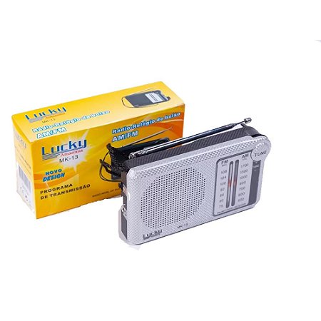 Rádio Portátil Lucky MK-13 AM/FM 2W Cinza