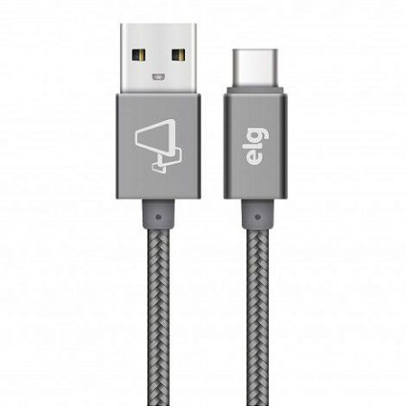 Cabo USB Tipo-C ELG TC10BY 3A 15W 1MT Cinza