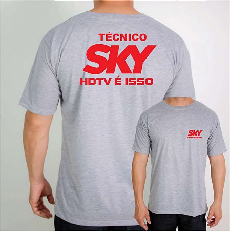 Camiseta Sky HDTV técnico cinza mescla