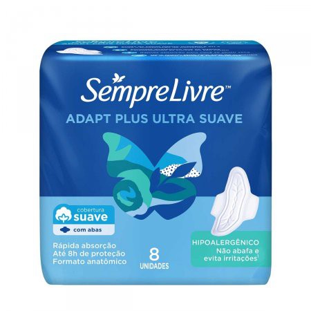 Absorvente Sempre Livre Adapt Plus Ultra Suave com Abas com 8 unidades