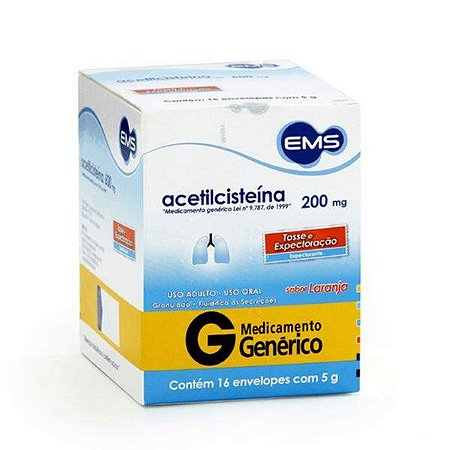 Acetilcisteína 200 mg EMS Sabor Laranja com 16 envelopes de 5g
