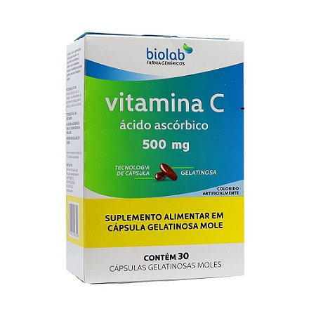 Vitamina C 500mg, caixa com 30 cápsulas