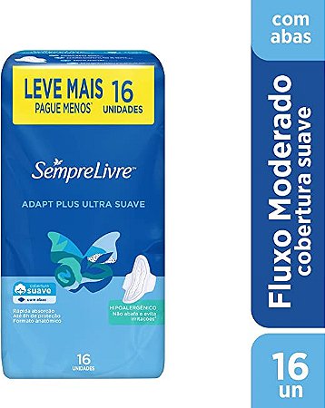 Absorvente Sempre Livre Adapt Plus Ultra Suave com Abas com 16 unidades