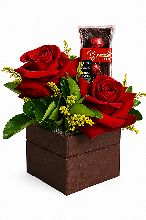 Arranjo Dolce Amore Rosas Colombianas & Chocolate Premium