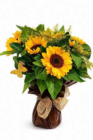 Buquê Radiance de Girassóis com Flores Delicadas – Elegância e Luz Natural