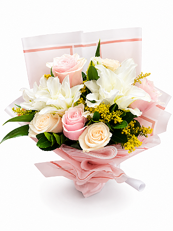 Buquê Harmonia Encantada de Lírios Brancos & Rosas Premium