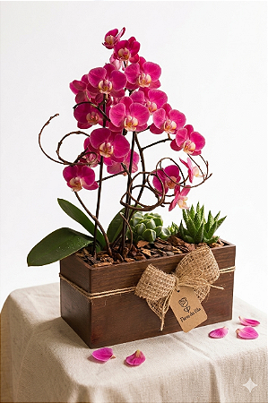 Arranjo Aurora Pink Mini Orquídea & Jardim de Suculentas