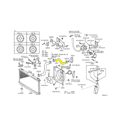 Mangueira do Radiador do Toyota Corolla  1.8 16V – 1998, 1999, 2000, 2001, 2002 - 16571, 16572