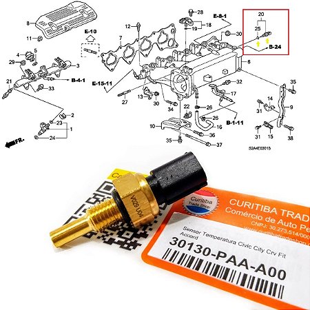 Sensor Temperatura Motor Civic 1.7 De 01 À 06 Fit 1.5 E 1.4 DE  2004 - 2008 Civic 1.8 2006 a 2011- CR-V 2002 - 2006 - ECT 01 - 37870plc004