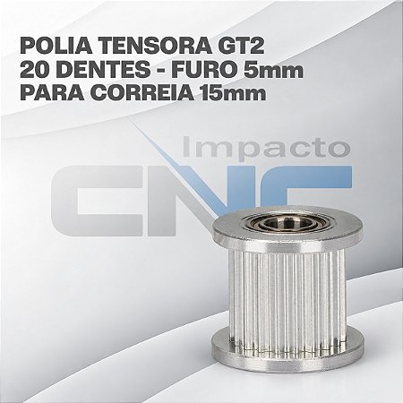 Polia Tensora GT2 20 Dentes, Furo 5mm, P/ Correia 15mm