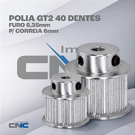 Polia GT2 40 Dentes, Furo 6,35mm, P/ Correia 6mm