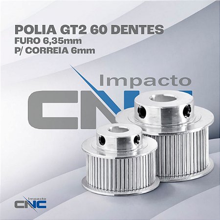 Polia GT2 60 Dentes, Furo 6,35mm, P/ Correia 6mm
