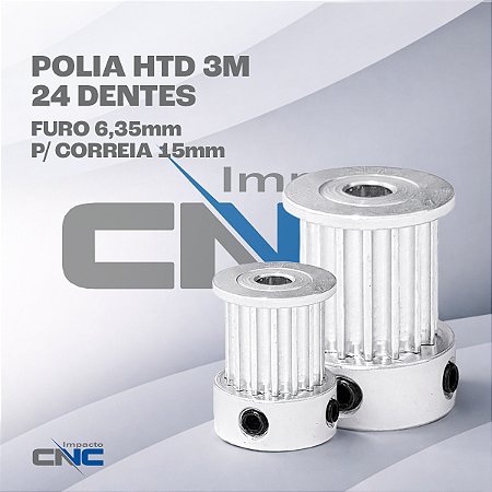 Polia HTD 3M 24 Dentes, Furo 6,35mm, P/ Correia 15mm