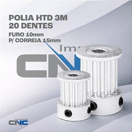 Polia HTD 3M 20 Dentes, Furo 10mm, P/ Correia 15mm