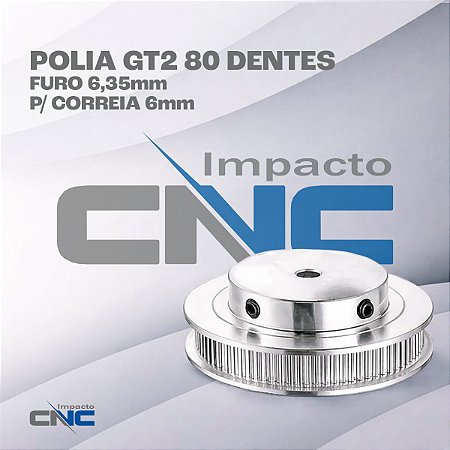 Polia GT2 80 Dentes, Furo 6,35mm, P/ Correia 6mm
