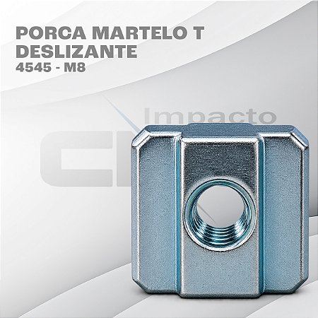 Porca Martelo T Deslizante 4545- M8 - Aço Carbono Zincado