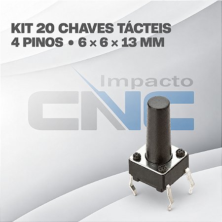 Kit 20 Chave Interruptor Tactil 4 Pinos 180 Graus 6x6x13mm
