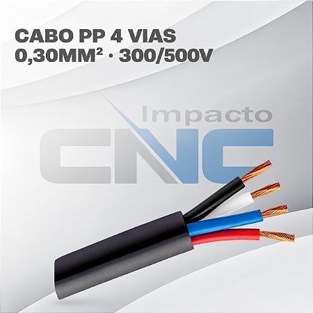 Cabo PP 105G 300/500V 4 Vias 0,30mm2 Preto (Veias Pr/Br/Vm/Am)
