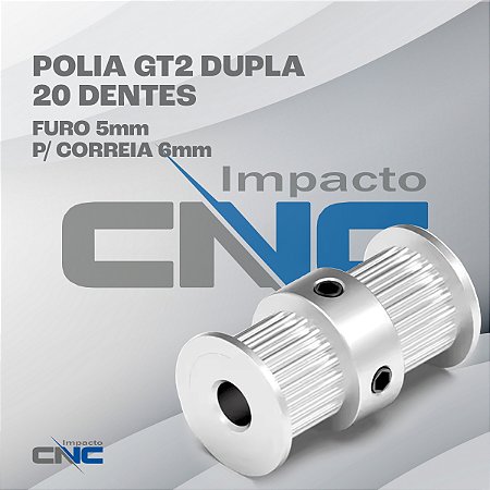 Polia GT2 Dupla 20 Dentes, Furo 5mm, P/ Correia 6mm