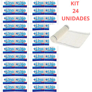 Kit 24un Faixa Curativo Atadura Crepom Crepe 15cm x 1,8m  LINA 13 Fios Alta Qualidade Absorção Elasticidade c/ ANVISA