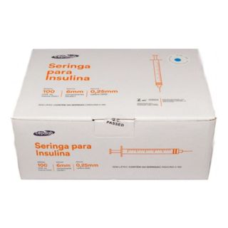 Seringa Insulina Ultra Fina 1ml 6mm X 0,25mm C/ 100 Seringas
