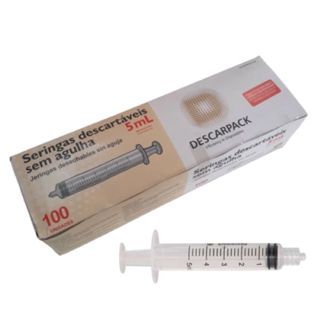 100 Seringas 5ml Descartável Bico Luer Lock S/ Agulha