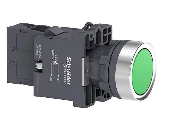 Botão 22MM Plástico Iluminado Led 220 VCA Verde 1NA