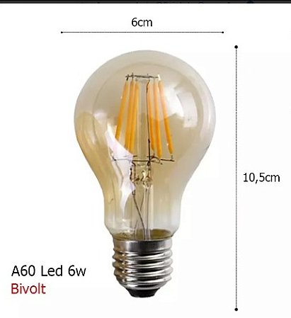 LÂMPADA LED A60 FILAMENTO VINTAGE