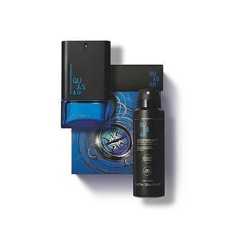 Kit Presente Dia dos Namorados Quasar: Desodorante Colônia 100ml + Antitranspirante Aerossol 75g + Caixa de Presente