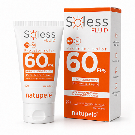Protetor Solar Facial e Corporal FPS 60 UVA UVB Soless Fluid Natupele 50g Oil Free Toque Seco Resistente à Água