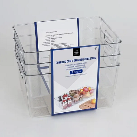 Organizadores Empilháveis Member’s Mark 3 Peças 28,3x20,8x15,5cm – Empilháveis, Plástico Livre de BPA