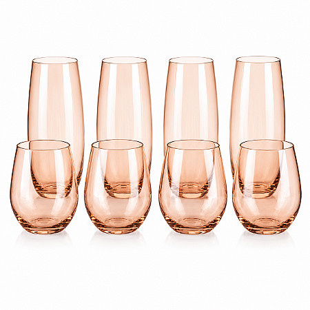 Kit 8 Copos De Vidro Apricot Damasco Suco Água Drink Damasco