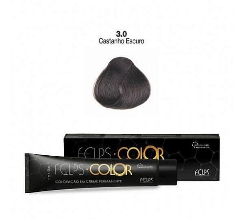 Coloração em Creme Permanente Castanho Escuro 3.0 Felps Color Professional 60g
