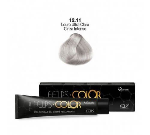 Coloração em Creme Permanente Louro ultra Claro Cinza Intenso 12.11 Felps Color Professional 60g
