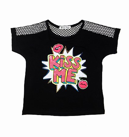 Blusinha Infantil Kiss Preta 6 a 14 anos