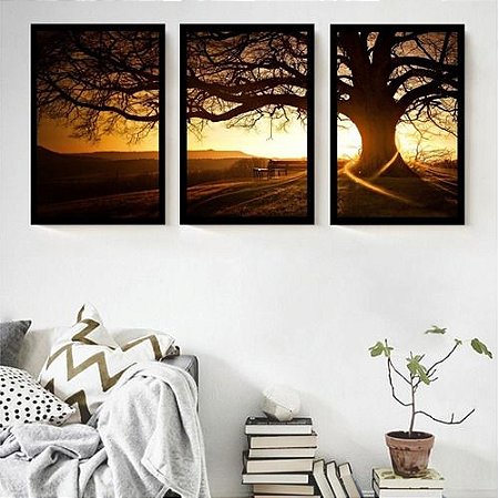 Quadro Decorativo Árvore Por Do Sol Sala e Quarto