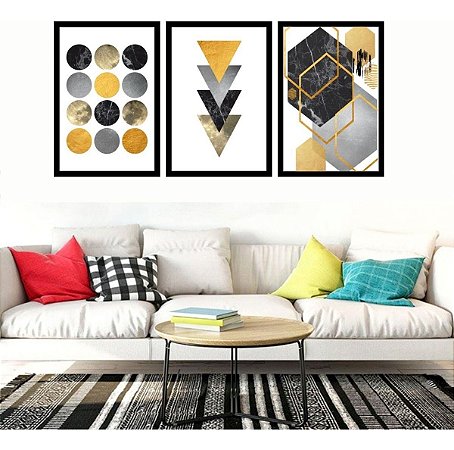 Quadro Abstrato Sala Geométrico Ton Amarelo 120x60