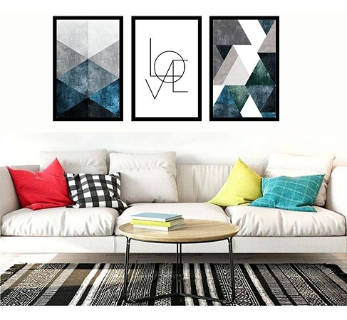 Quadro Abstrato Lindo Geométrico Sala Hall Com Moldura