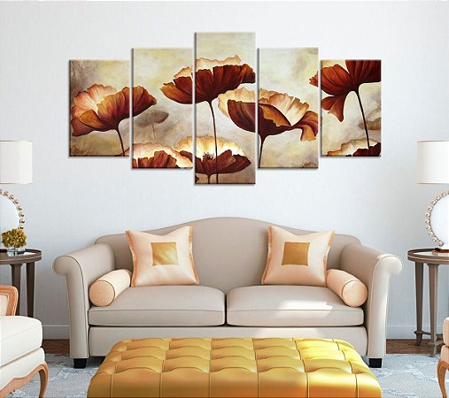 Quadro Decorativo 129x63 Sala Quarto Flores Aquarela