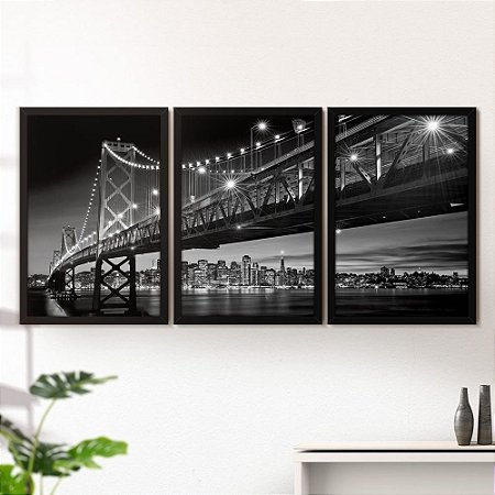 Quadro Decorativo Moldura  Jogo 3 Peças Golden Gate