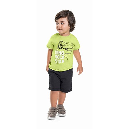 Camiseta Infantil Menino Dino Rock Star Limão