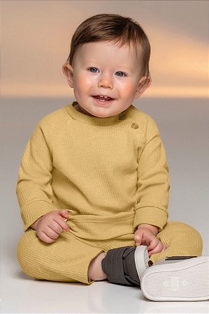 Conjunto Malha Texturizada Bebê Unissex Amarelo Colorittá