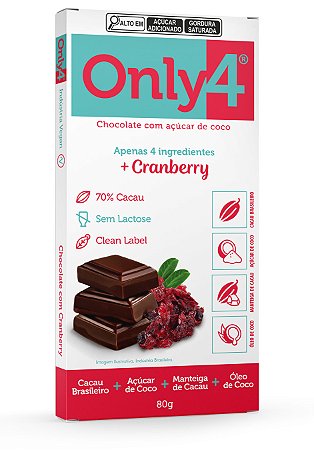 ONLY4 CRANBERRY 70% cacau - tablete 80g