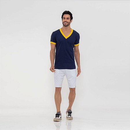 Camiseta Gola Retilínea Marinho