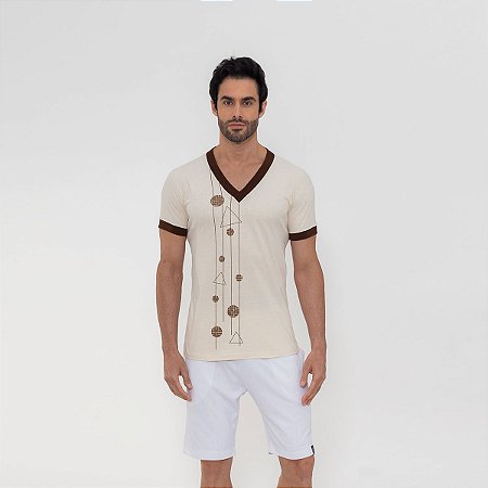 Camiseta Gola Retilínea Geométrica Caju