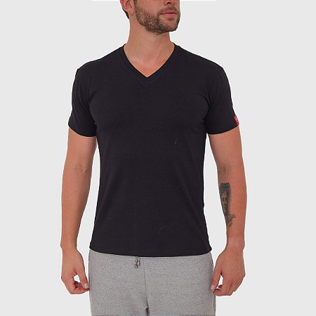 Camiseta Slim Basic Gola V Preto