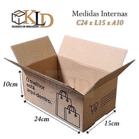 100 caixas de papelão - MEDIDAS 24x15x10 cm | 1º LINHA - PERSONALIZAÇÃO PADRÃO KLD