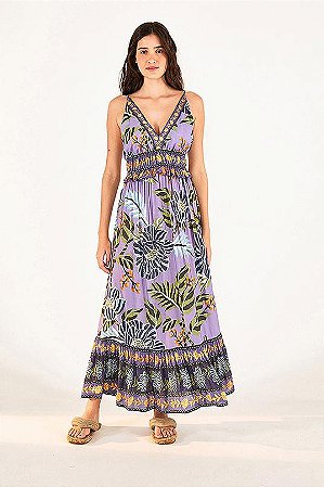 VESTIDO MIDI BOSSA FLORAL LILÁS FARM